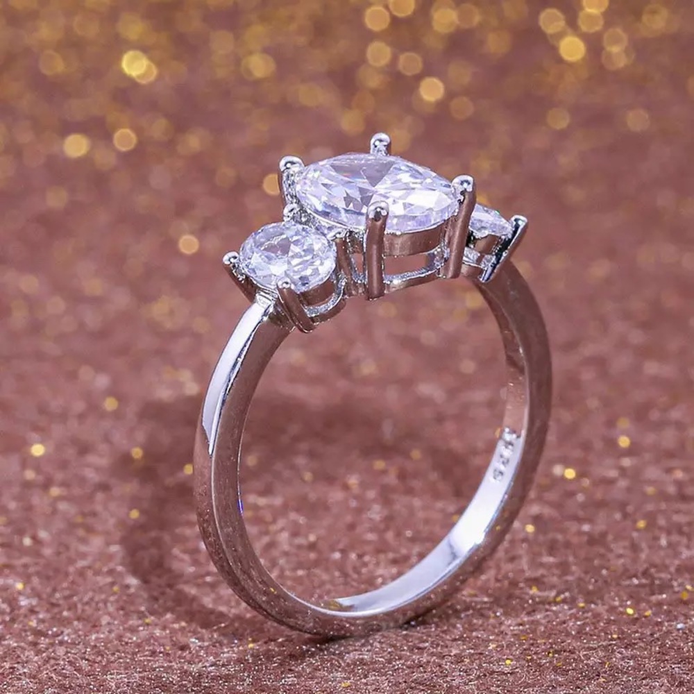3Pcs 925 Silver Oval Cut 3 Stone Solitaire Ring - Picture 12 of 17